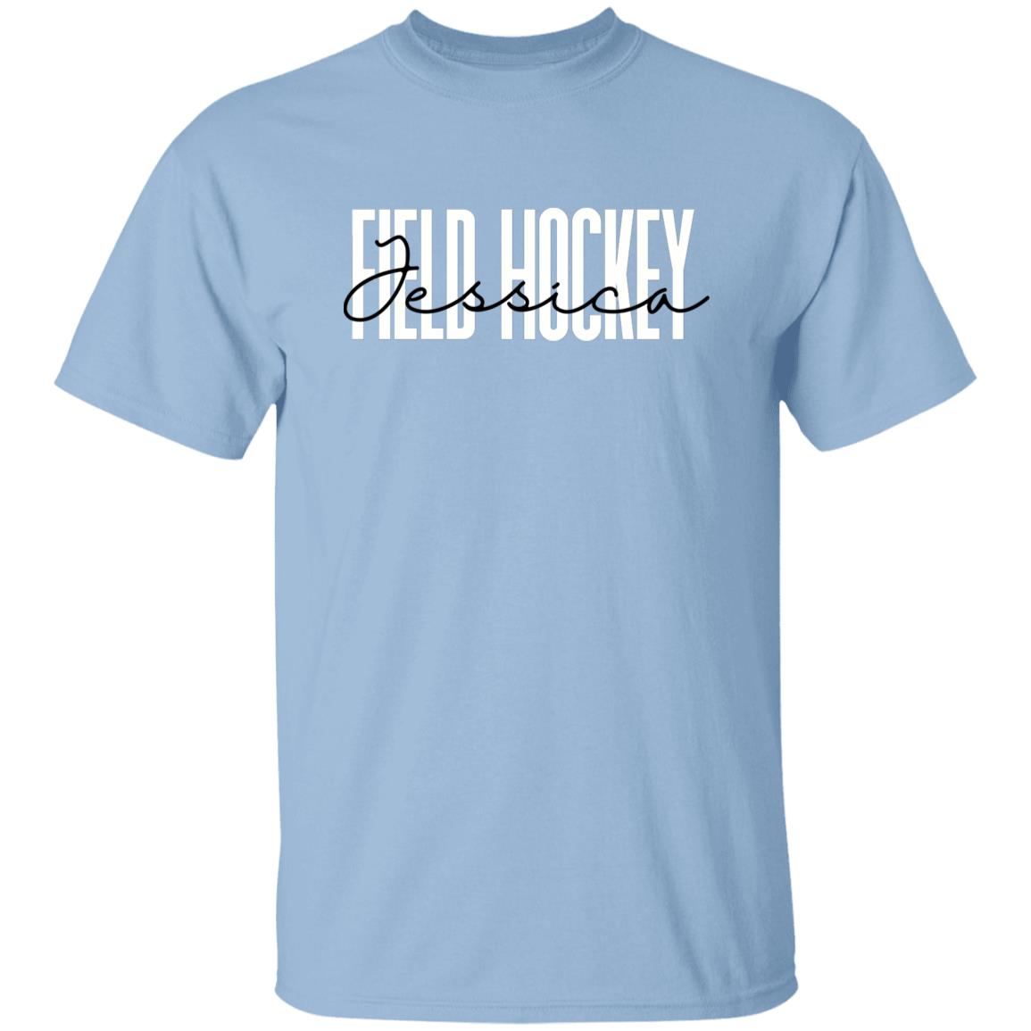 Personalized Field hockey Unisex T-shirt Custom Name Hockey player tee Sand Blue Pink-Family-Gift-Planet