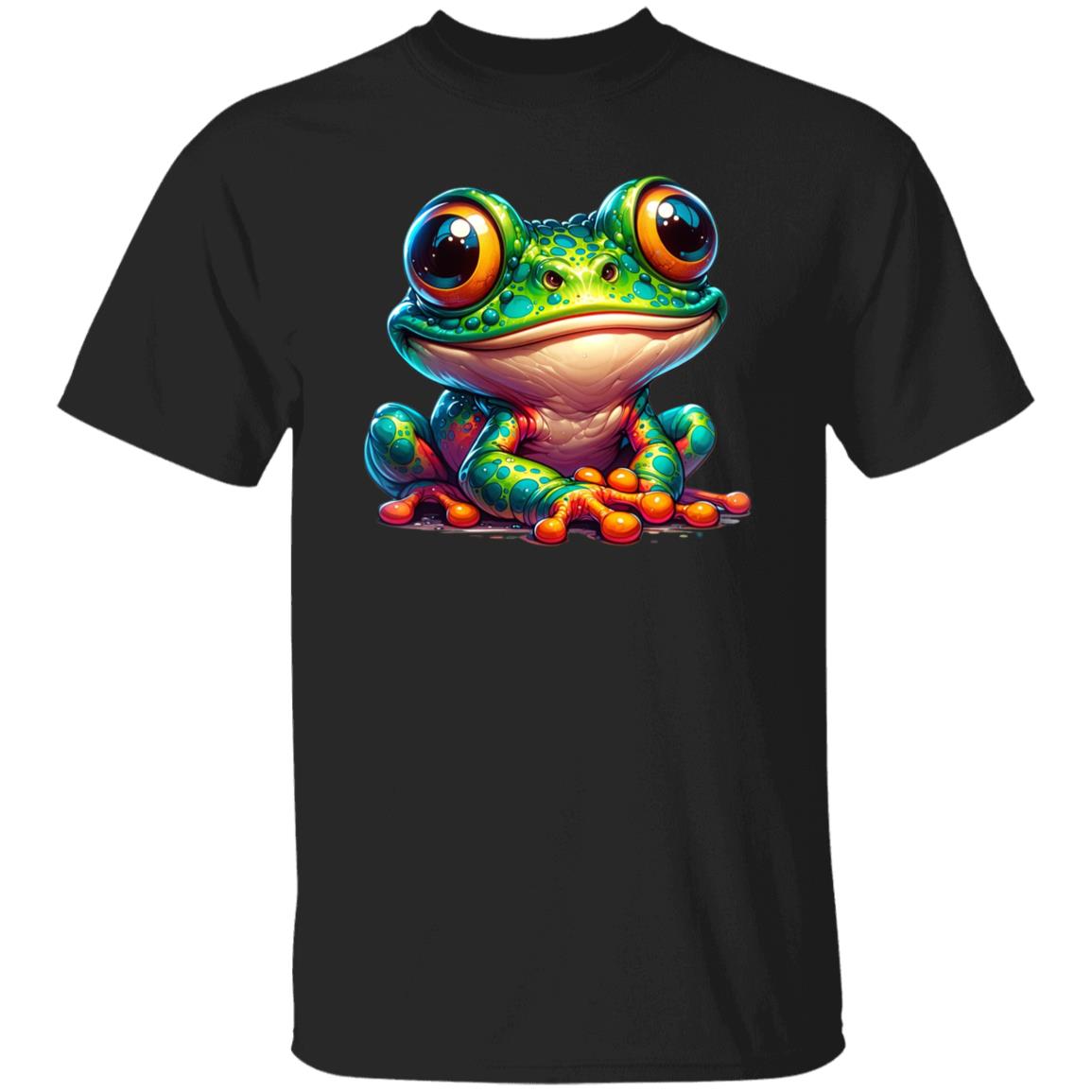 Cute Bright Frog T-Shirt gift Big eyes green frog Unisex tee Black Navy Dark Heather-Family-Gift-Planet