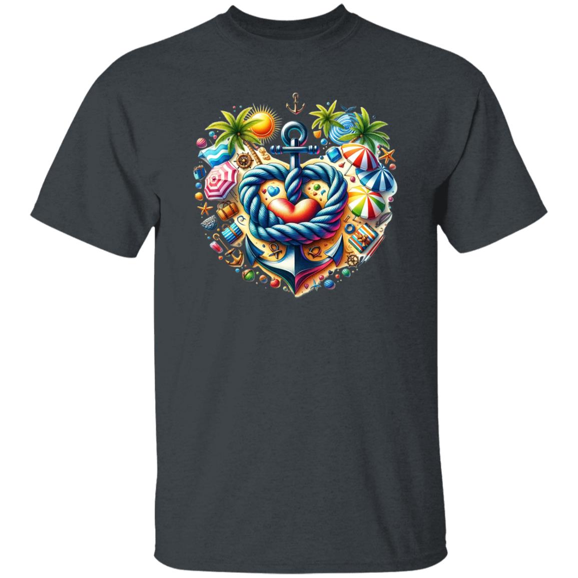 Summer beach Unisex T-shirt Anchor marine rope heart tee Black Navy Dark Heather-Family-Gift-Planet