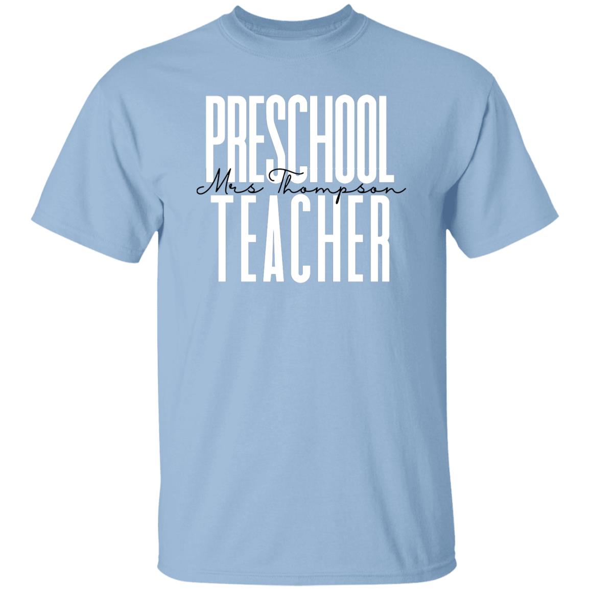 Personalized preschool teacher T-shirt gift Custom name kindergarten teacher Unisex Tee Sand Pink Light Blue-Family-Gift-Planet