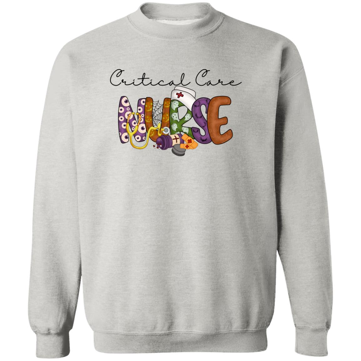 Critical Care nurse Halloween Sweatshirt Crewneck Unisex Sand Ash S-2XL-Ash-Family-Gift-Planet