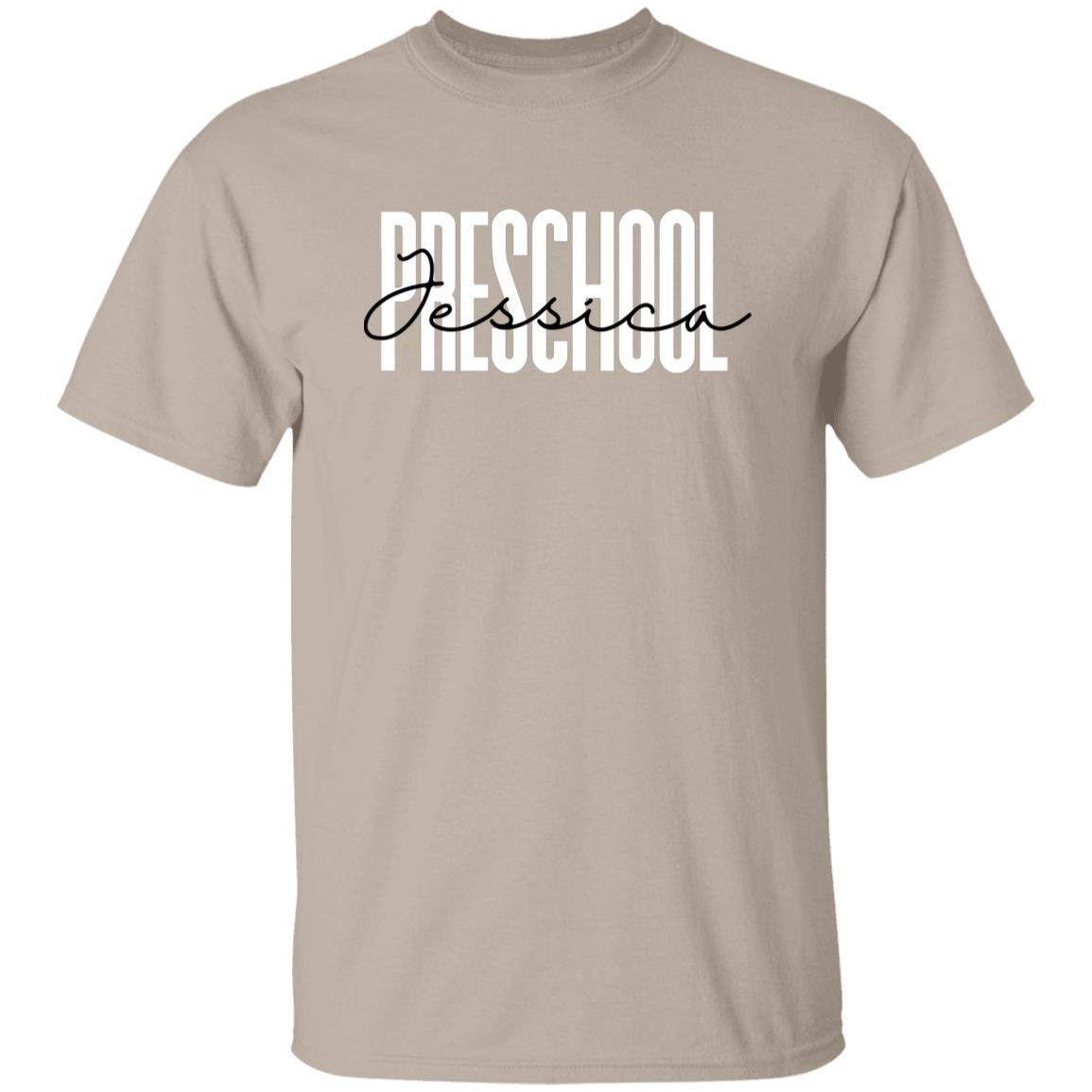 Personalized Preschool T-shirt gift Custom name Preschool teacher Kindergarten Unisex Tee Sand Pink Light Blue-Family-Gift-Planet