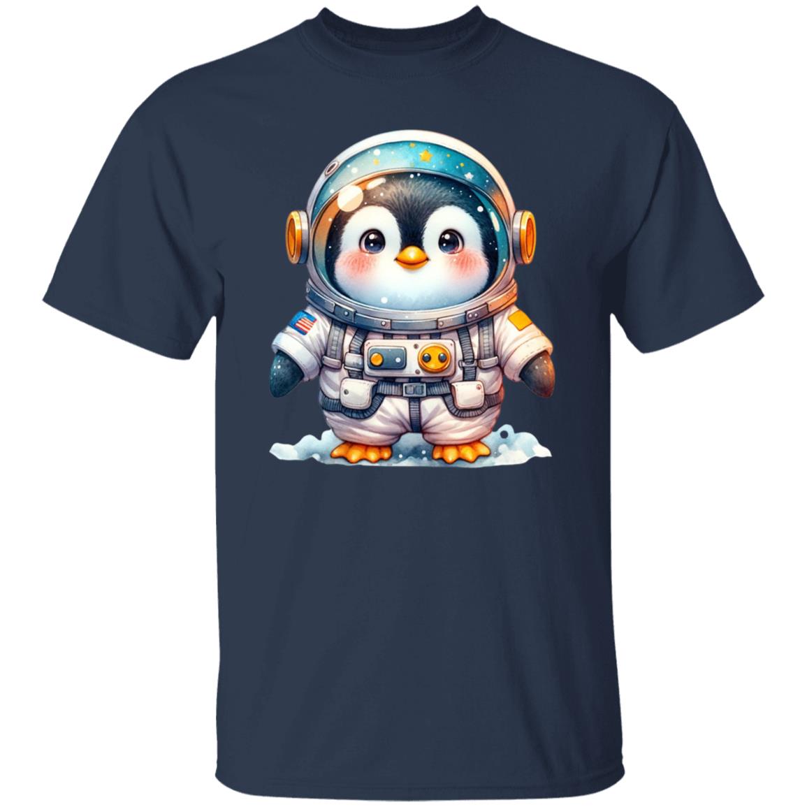 Penguin astronaut Unisex T-shirt cute animal cosmic tee Black Navy Dark Heather-Family-Gift-Planet