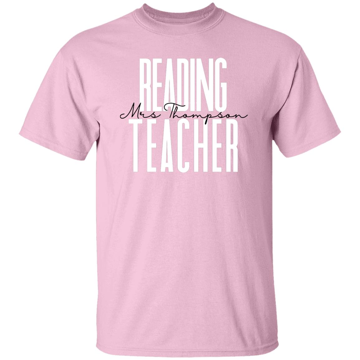Personalized reading teacher T-shirt gift Custom name Literacy teacher reading squad Unisex Tee Sand Pink Light Blue-Family-Gift-Planet