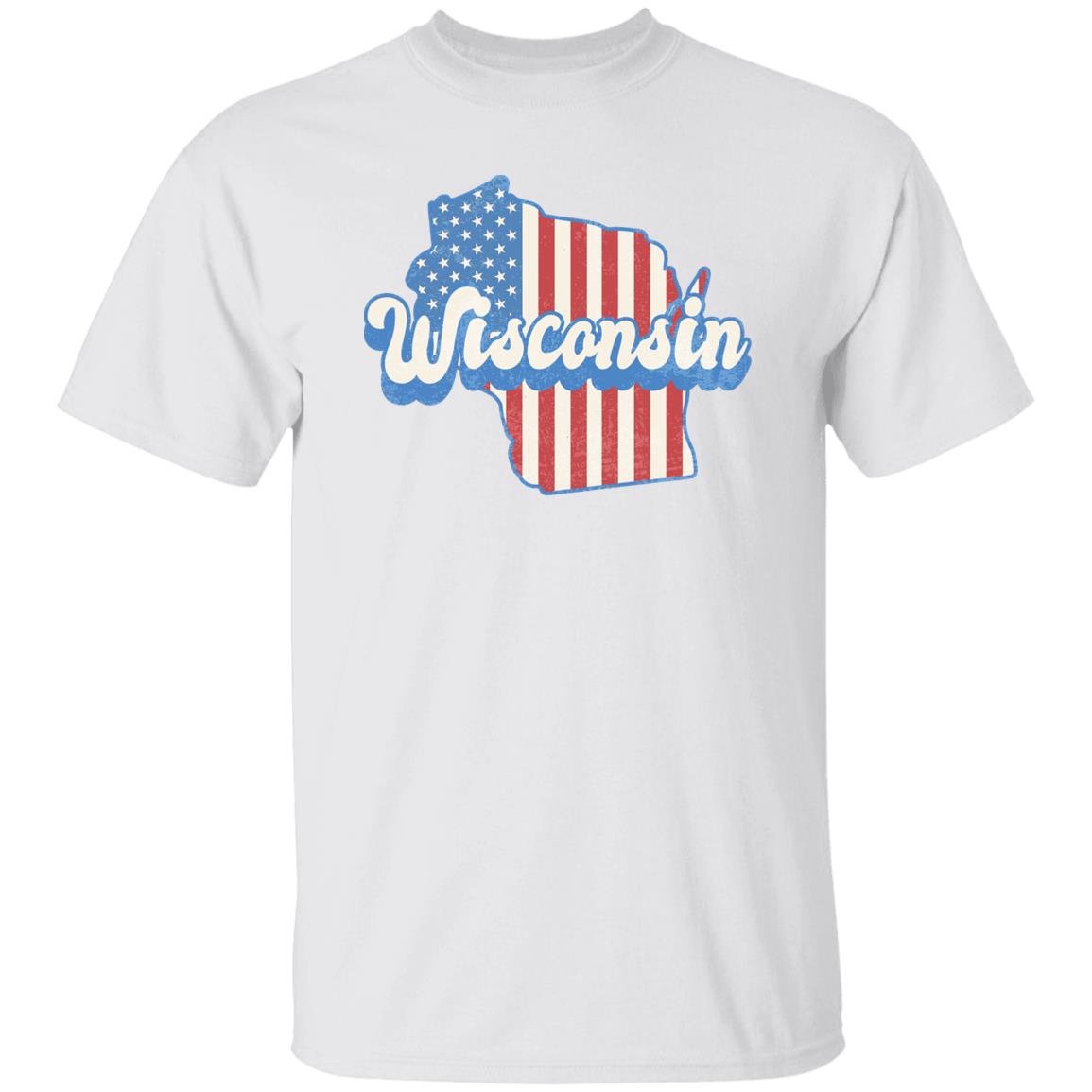 Wisconsin US flag Unisex T-Shirt American patriotic WI state tee White Ash Blue-White-Family-Gift-Planet