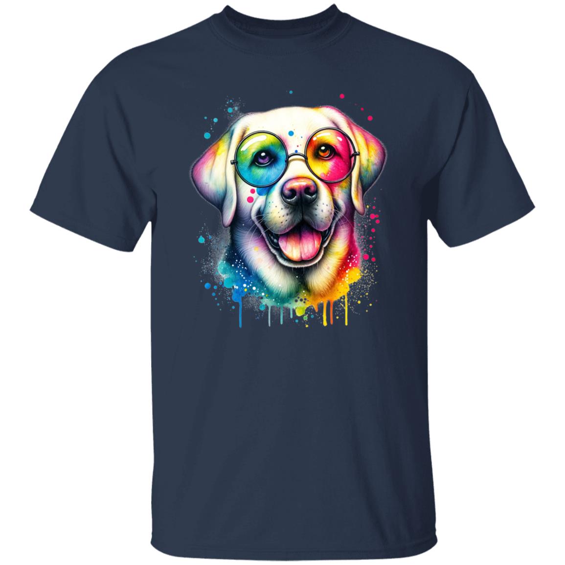 Labrador with eyeglasses Color Splash Unisex T-shirt Black Navy Dark Heather-Family-Gift-Planet