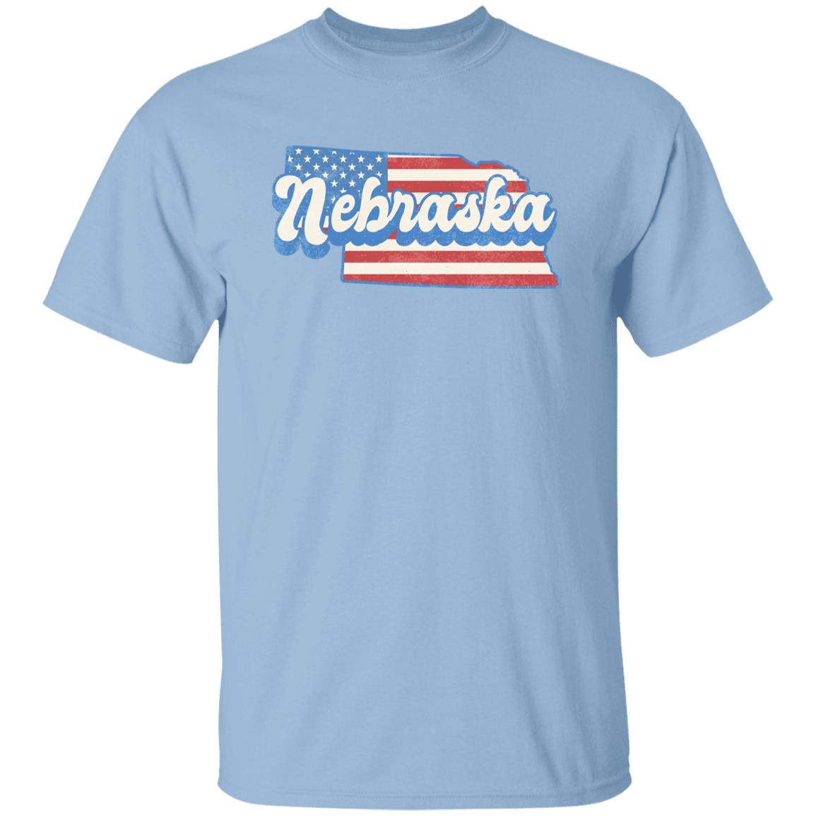 Nebraska US flag Unisex T-Shirt American patriotic NE state tee White Ash Blue-Light Blue-Family-Gift-Planet
