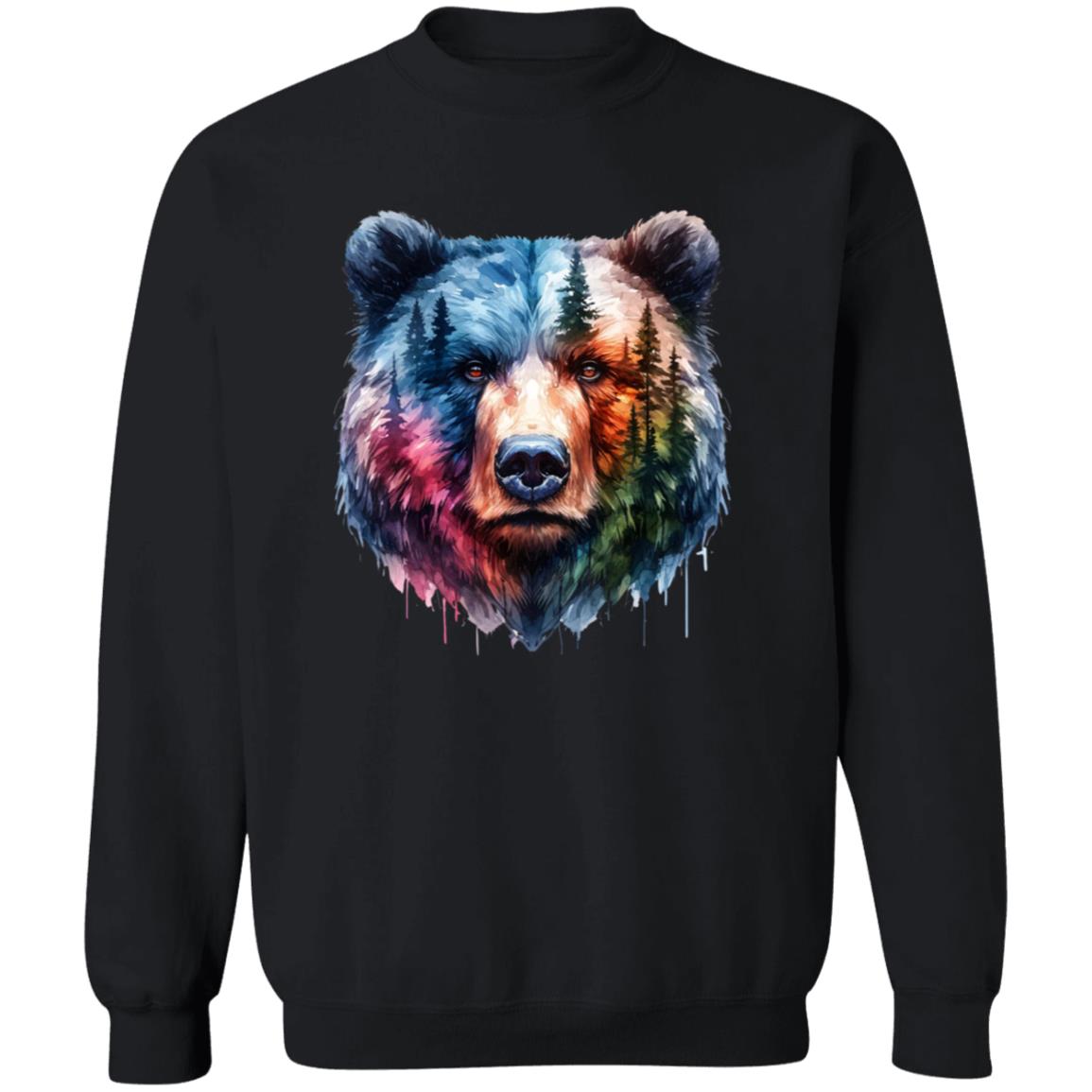 Grizzly and Forest Watercolor Unisex Sweatshirt Black Navy Dark Heather-Family-Gift-Planet