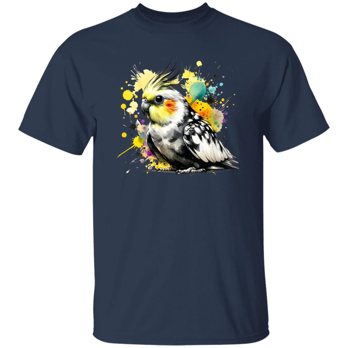 Cockatiel Bird Color Splash Unisex T-Shirt Black Navy Dark Heather-Family-Gift-Planet
