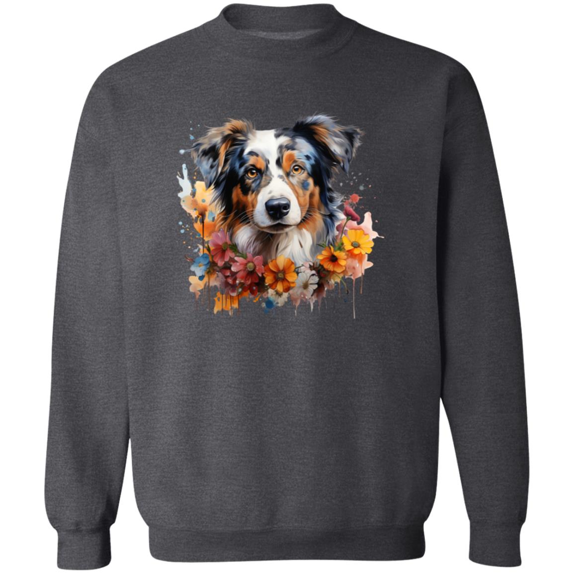 Australian Shepherd floral Color Splash Unisex Sweatshirt Black Navy Dark Heather-Family-Gift-Planet