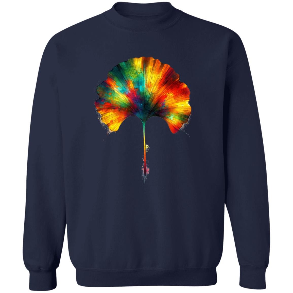 Colorful Ginkgo Leaf Color Splash Unisex Sweatshirt Black Navy Dark Heather-Family-Gift-Planet