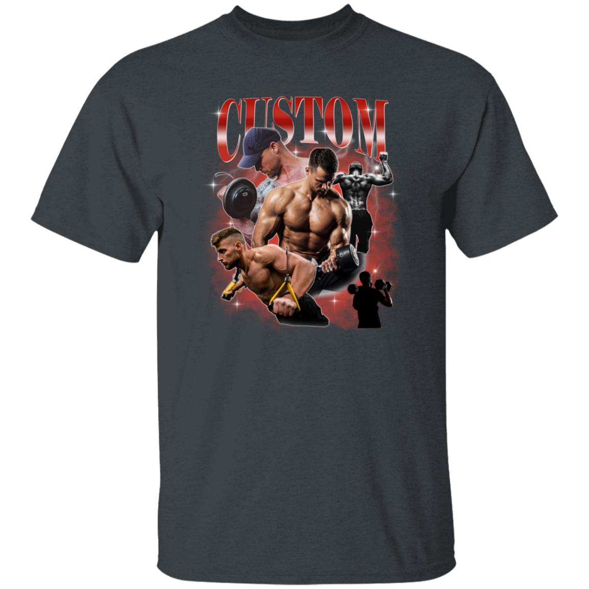 Custom Gym bootleg rap Unisex T-Shirt Your pictures vintage style weightlift tee Black Navy Dark Heather-Family-Gift-Planet
