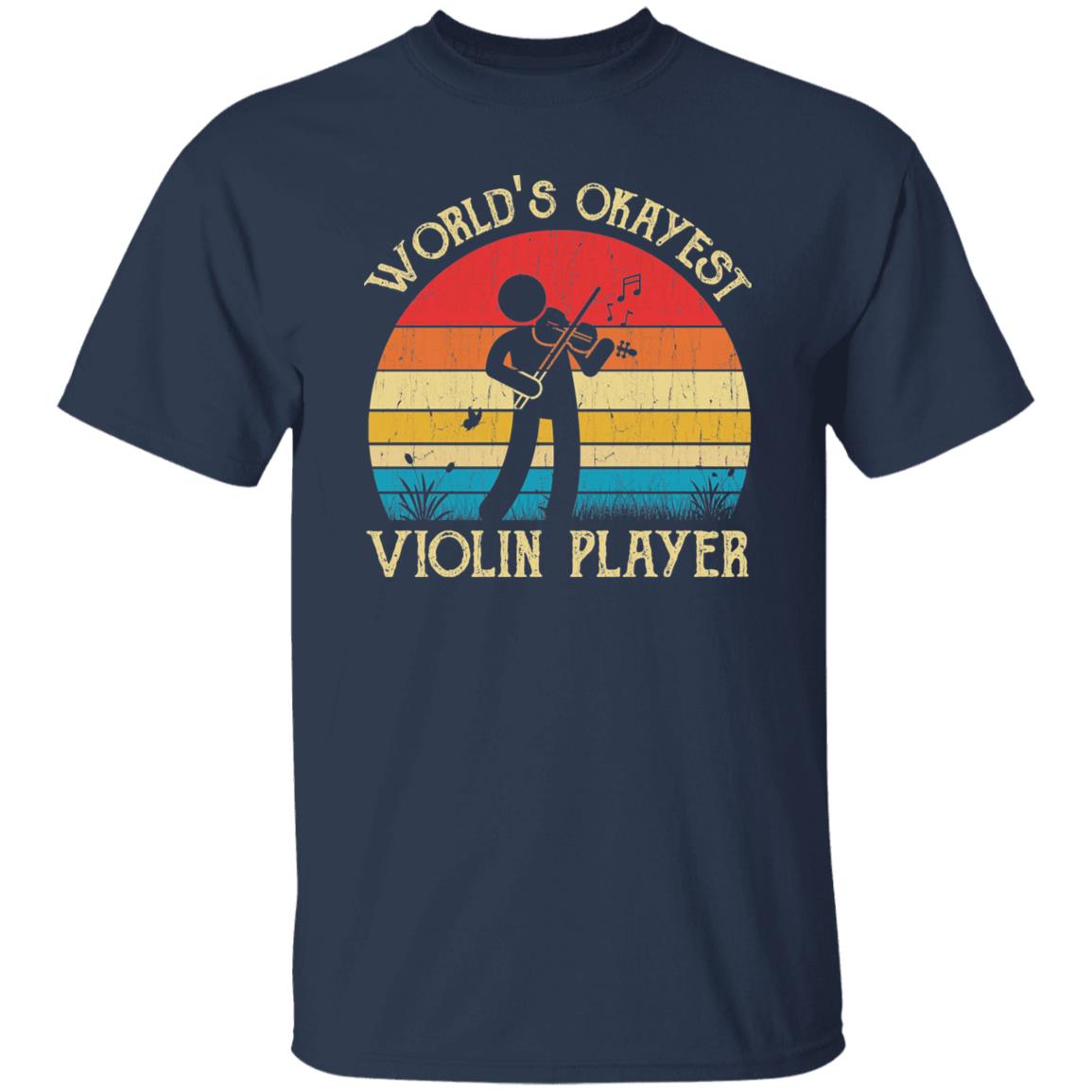 World's Okayest Violin player Retro Style Unisex T-shirt Black Navy Dark Heather-Navy-Family-Gift-Planet