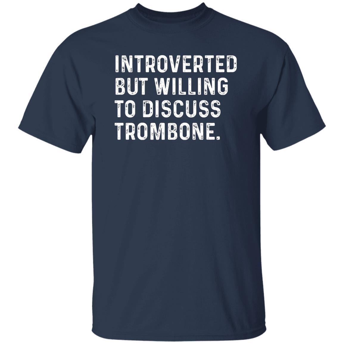 Introverted but willing to discuss Trombone Unisex T-shirt Trombone player tee Black Navy Dark Heather-Navy-Family-Gift-Planet