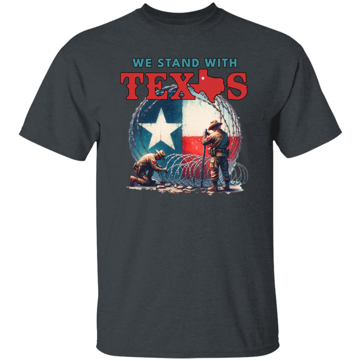 We stand with Texas Unisex Tshirt Texas border TX flag tee Black Navy Dark Heather-Family-Gift-Planet