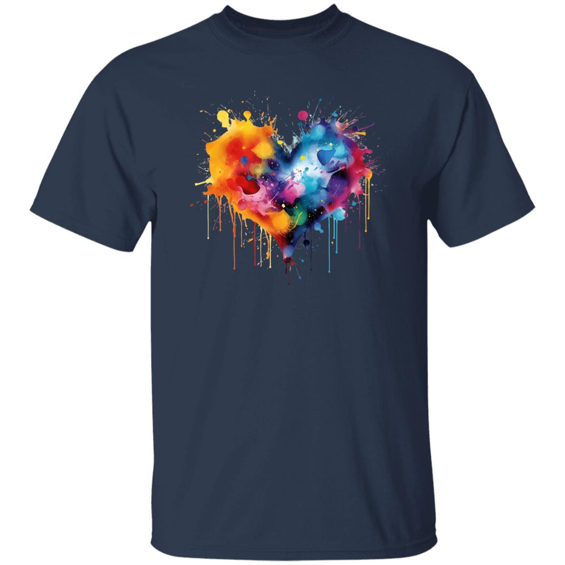 Artistic Heart Color Splash Unisex T-shirt Black Navy Dark Heather-Family-Gift-Planet