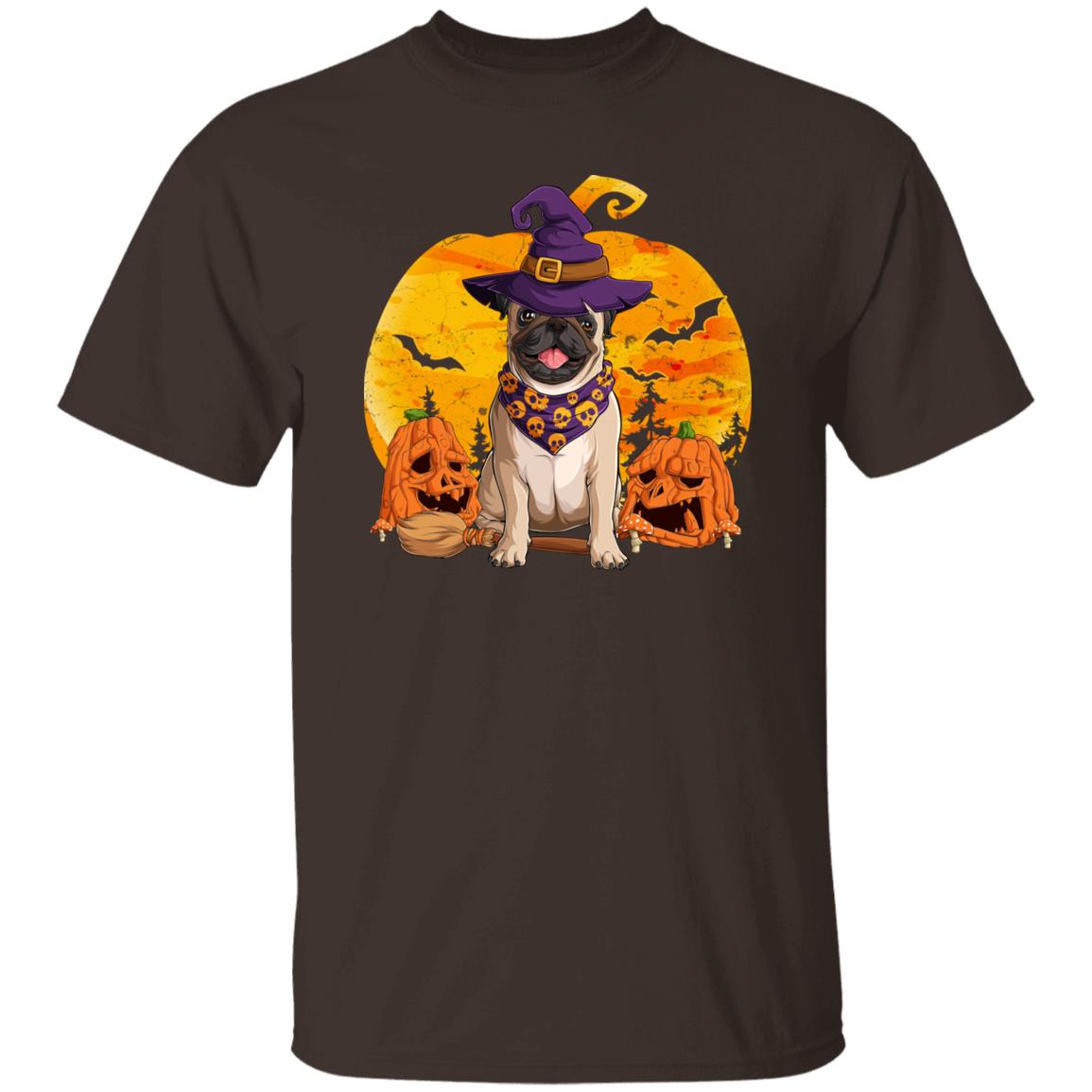 Dog pumpkin Halloween Unisex T-Shirt Bulldog wizard full moon pumpkins tee Black Dark Chocolate-Family-Gift-Planet
