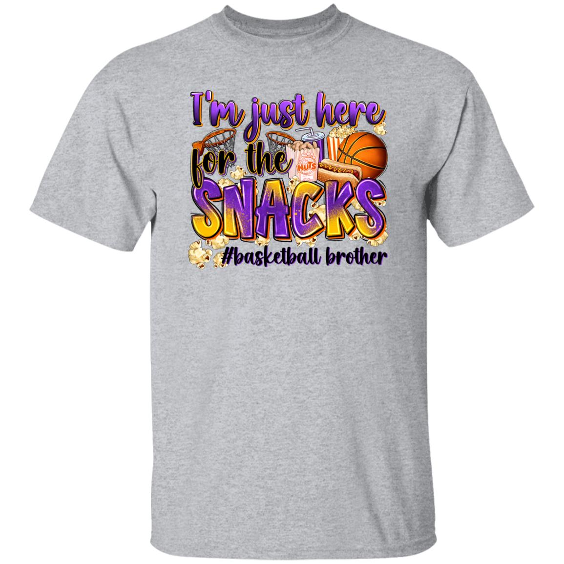 Basketball brother T-Shirt Basketball cheer I'm just here for the snacks Unisex Tee Sand White Sport Grey-Sport Grey-Family-Gift-Planet