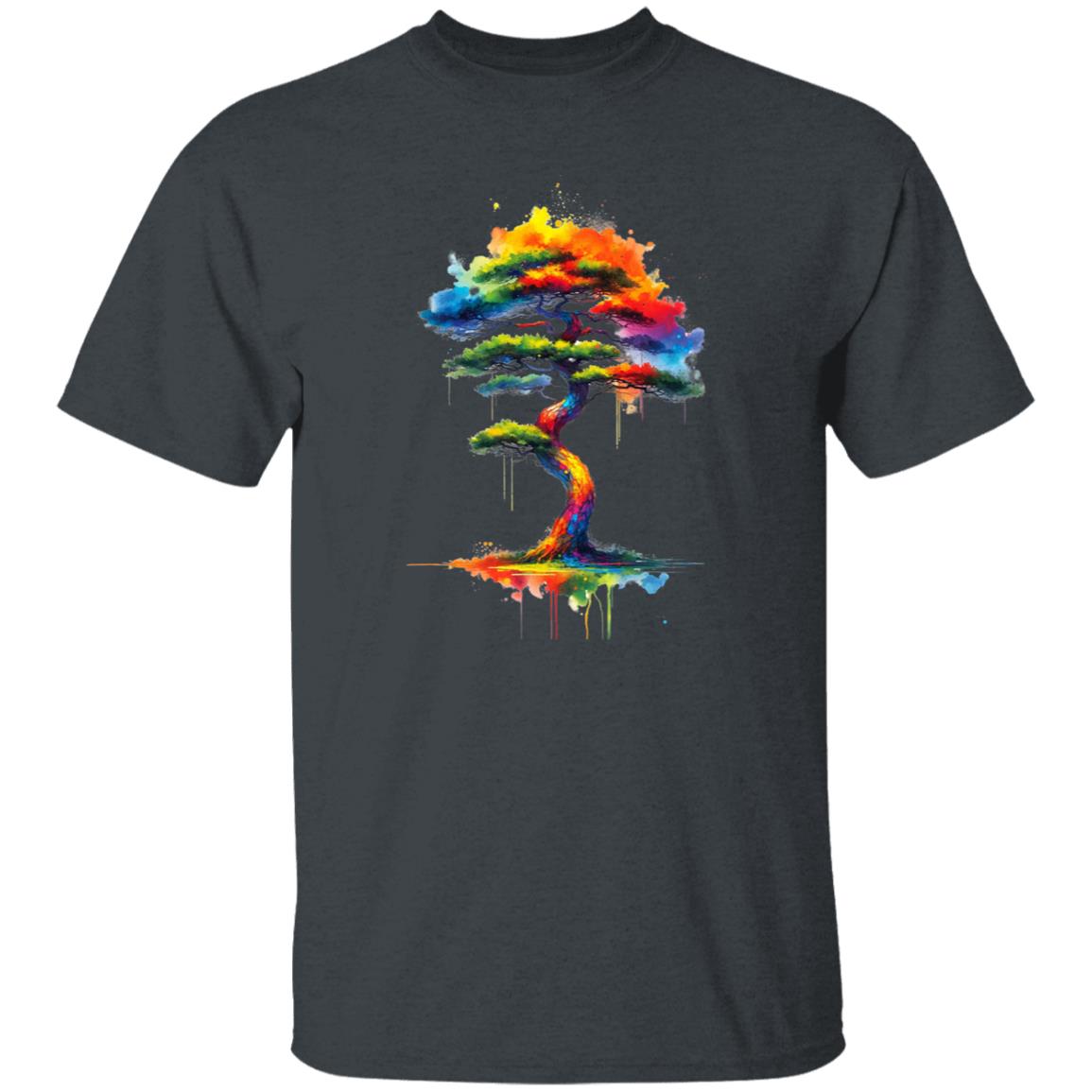 Abstract Korean Pine Tree Color Splash Unisex T-shirt Black Navy Dark Heather-Dark Heather-Family-Gift-Planet