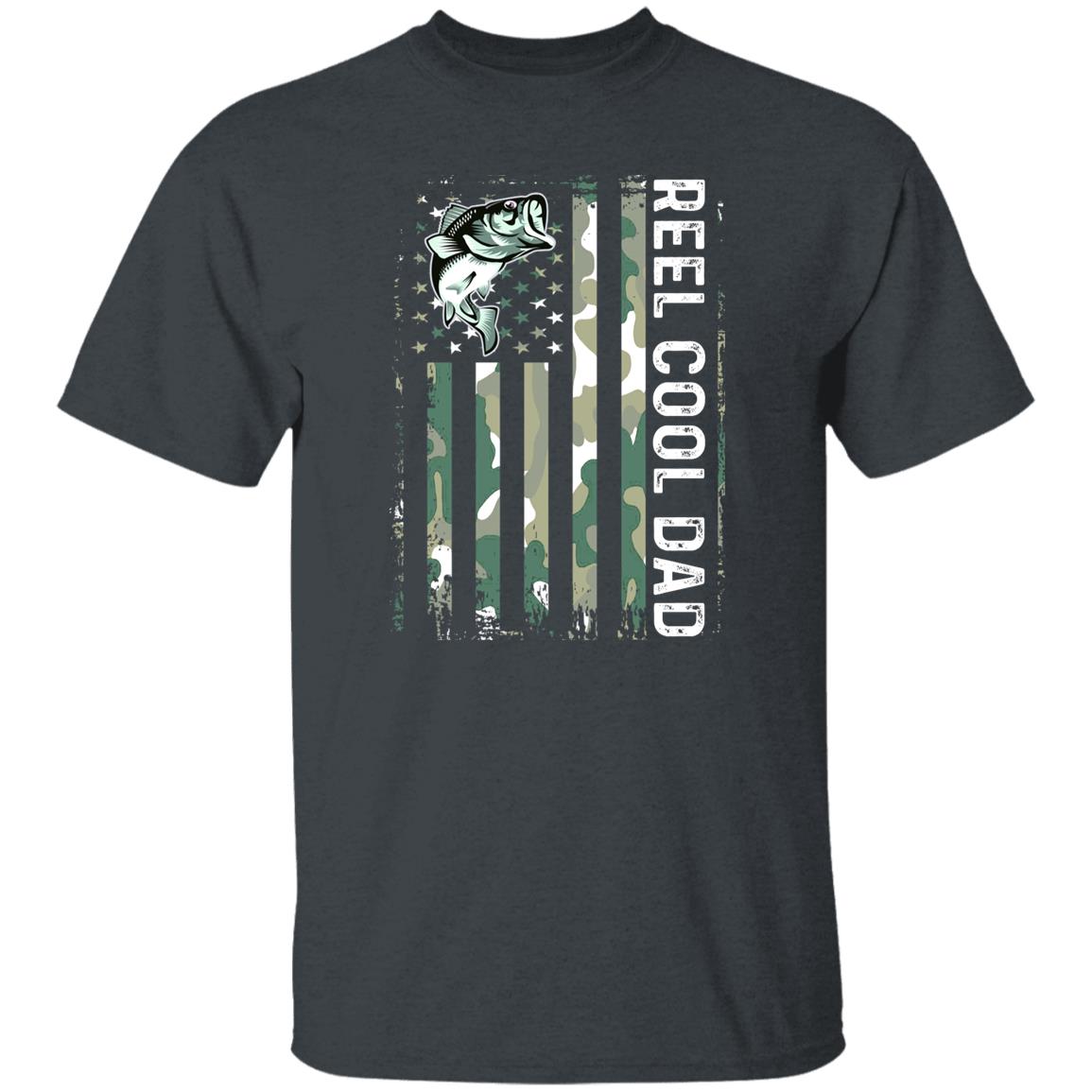 Reel Cool Dad shirt Camouflage US flag tee Black Navy Dark Heather-Dark Heather-Family-Gift-Planet