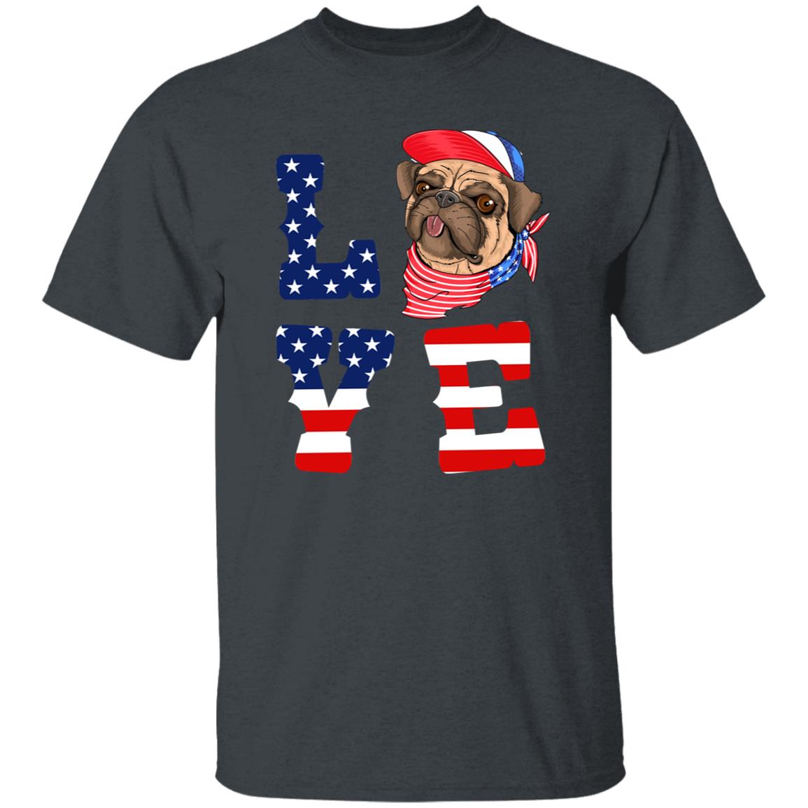 Love Dog Us flag Unisex T-Shirt gift American dog owner tee black dark heather-Family-Gift-Planet