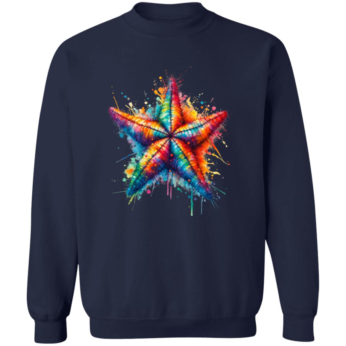 Artistic Sea Star Color Splash Unisex Sweatshirt Black Navy Dark Heather-Family-Gift-Planet