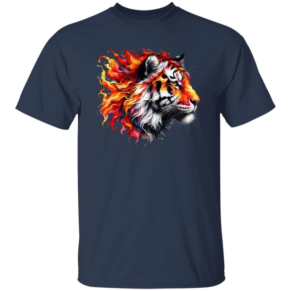 Tiger in fire Unisex T-shirt Black Navy Dark Heather-Family-Gift-Planet