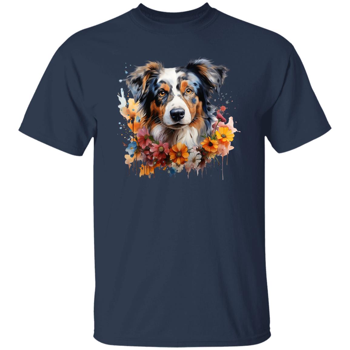 Australian Shepherd floral Color Splash Unisex T-shirt Black Navy Dark Heather-Family-Gift-Planet