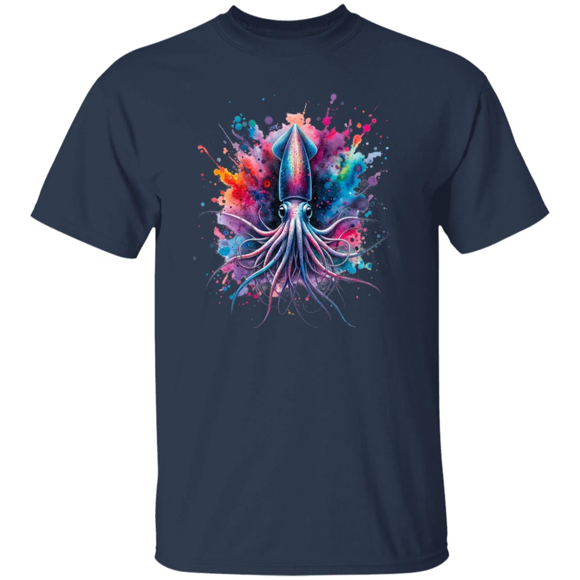 Artistic Deep sea squid Color Splash Unisex T-shirt Black Navy Dark Heather-Family-Gift-Planet
