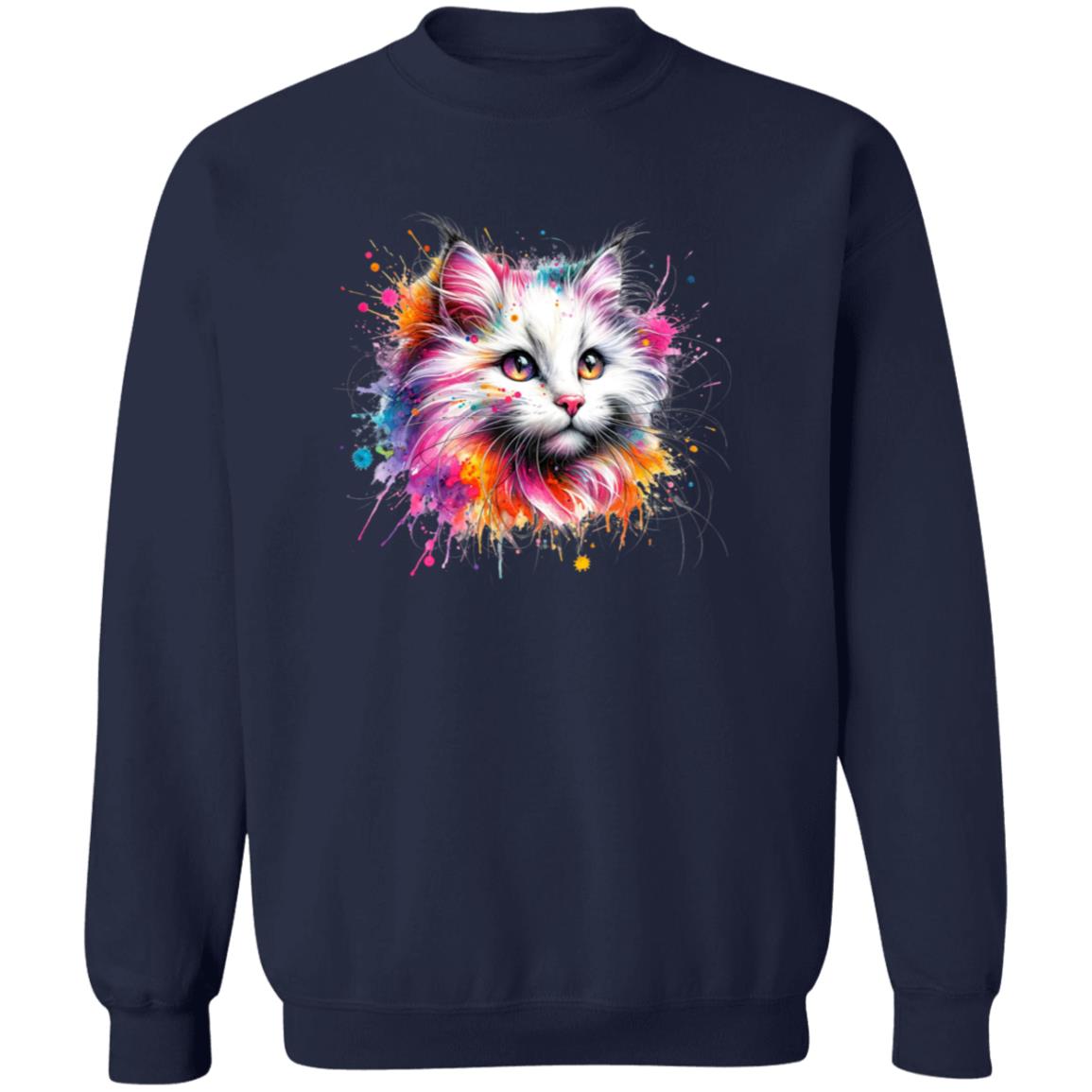 Turkish Angora Cat Color Splash Unisex Sweatshirt Black Navy Dark Heather-Family-Gift-Planet