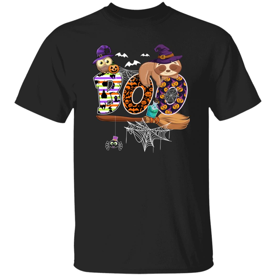 Sloth Boo Halloween Unisex T-Shirt Cute sleeping sloth owl Boo tee Black Dark Chocolate-Family-Gift-Planet