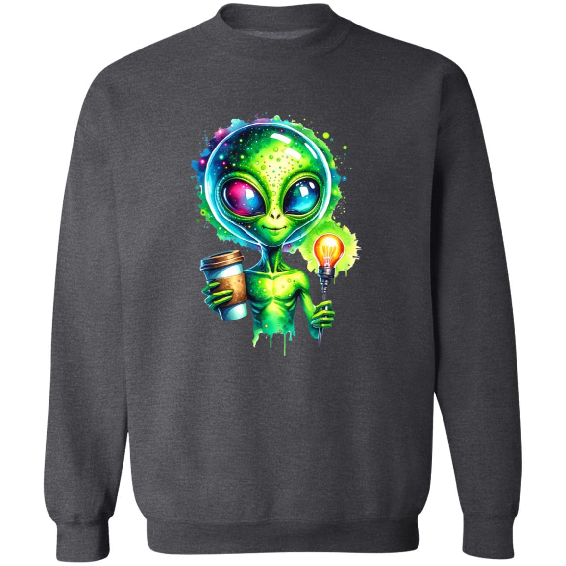 Cute alien with coffee Color Splash Unisex Sweatshirt Black Navy Dark Heather-Family-Gift-Planet