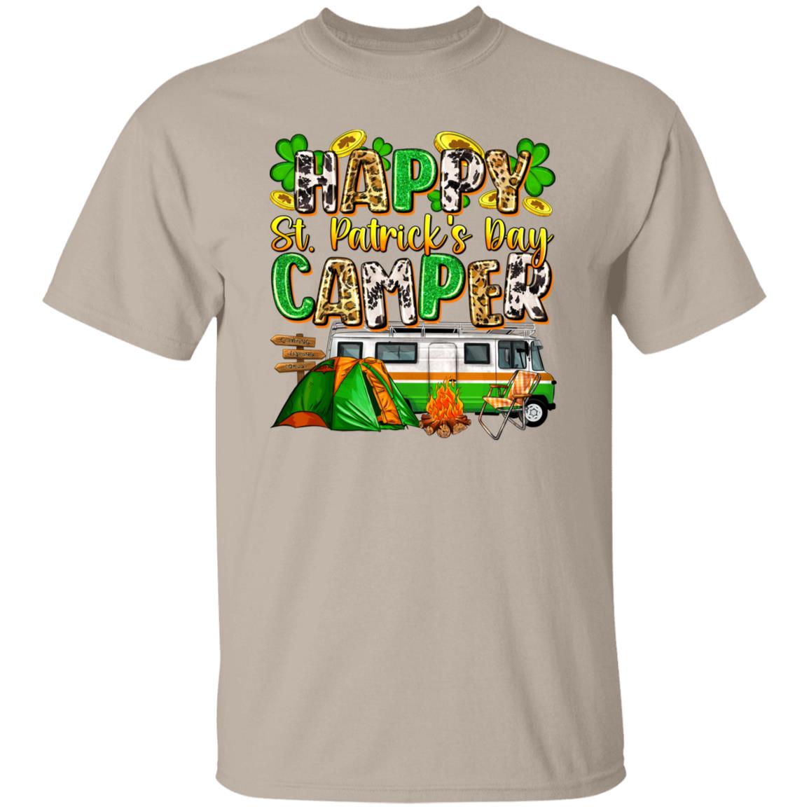 Happy St. Patrick's day camper T-Shirt gift tent bonfire Unisex tee Sand White Sport Grey-Family-Gift-Planet