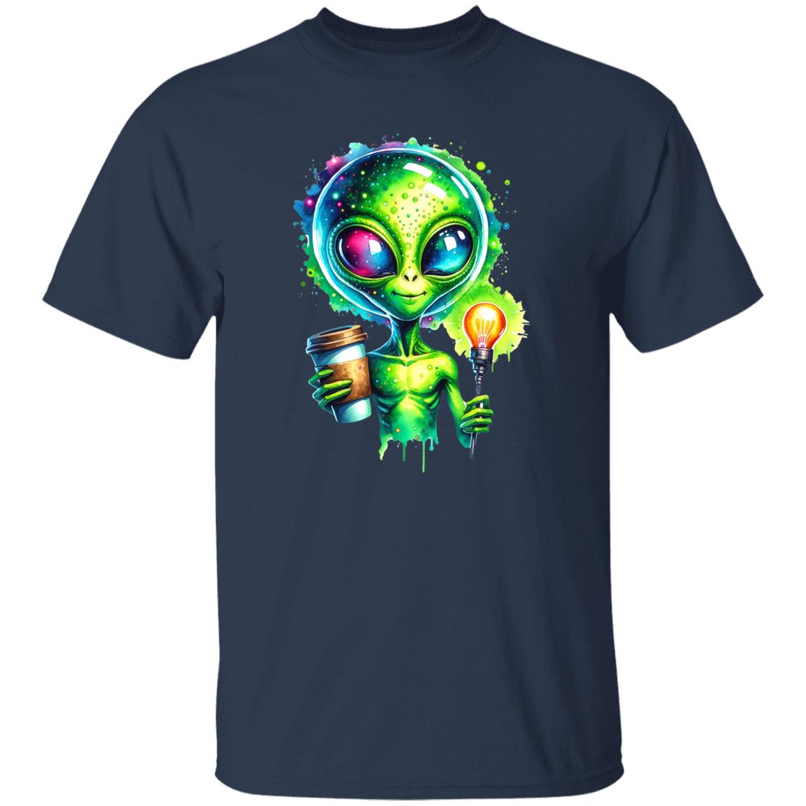 Cute alien with coffee Color Splash Unisex T-shirt Black Navy Dark Heather-Family-Gift-Planet