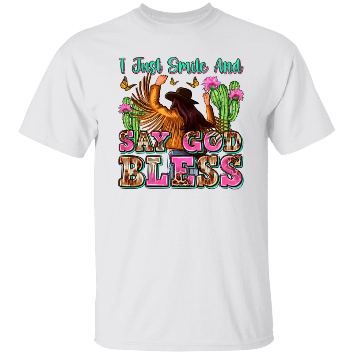 Western girl T-Shirt I just smile and say God bless Unisex Tee Sand White Sport Grey-Family-Gift-Planet