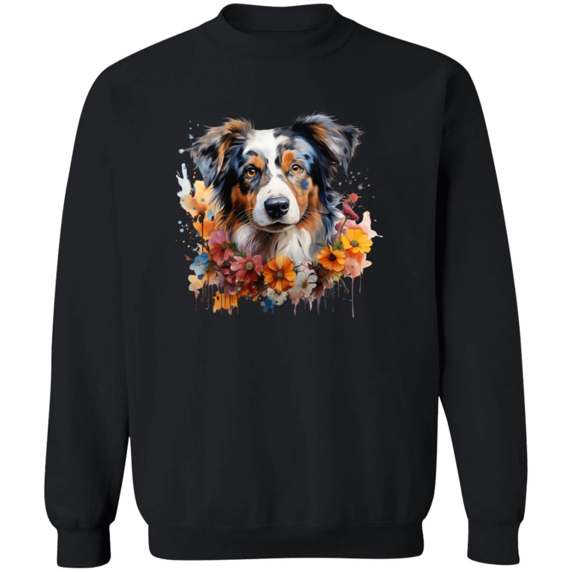 Australian Shepherd floral Color Splash Unisex Sweatshirt Black Navy Dark Heather-Family-Gift-Planet