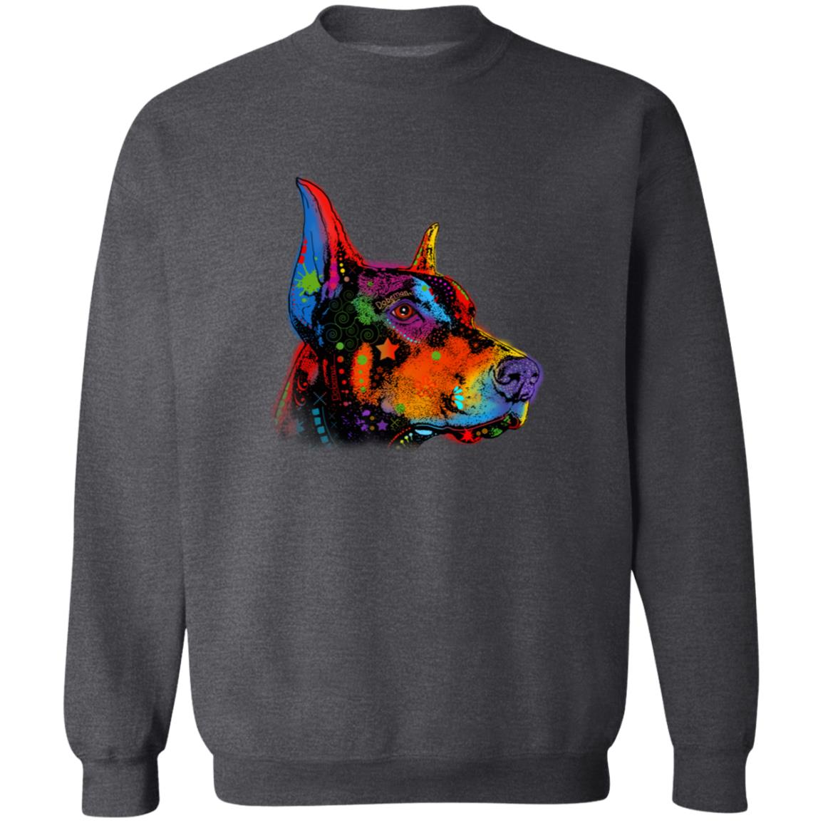 Hand drawn Digital Art Doberman dog Unisex Crewneck Sweatshirt black navy dark heather-Family-Gift-Planet
