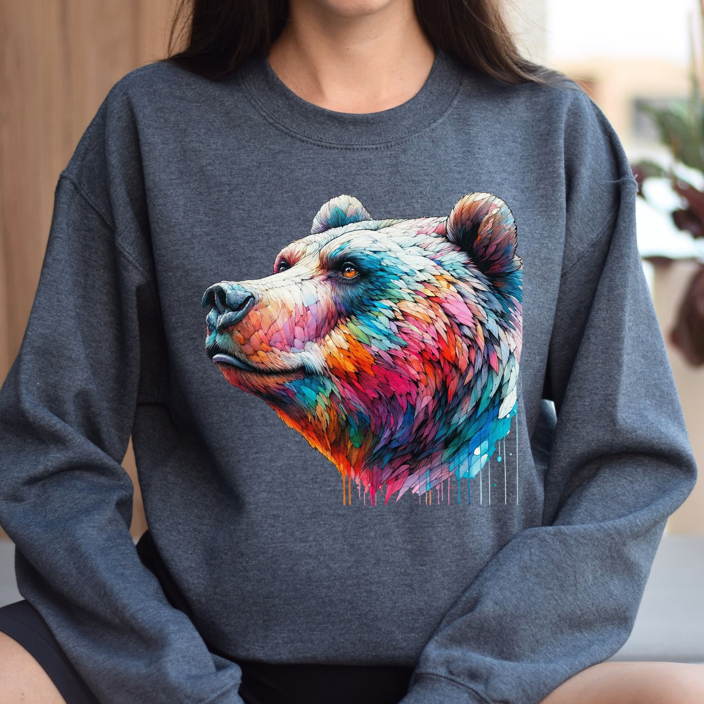 Artistic Bear Color Splash Unisex Sweatshirt Black Navy Dark Heather-Dark Heather-Family-Gift-Planet