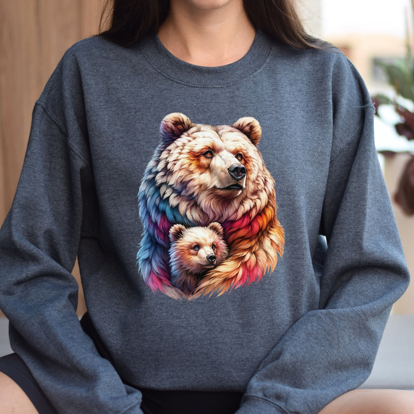 Mama Bear Unisex Sweatshirt Mother's Day crewneck Black Navy Dark Heather-Dark Heather-Family-Gift-Planet