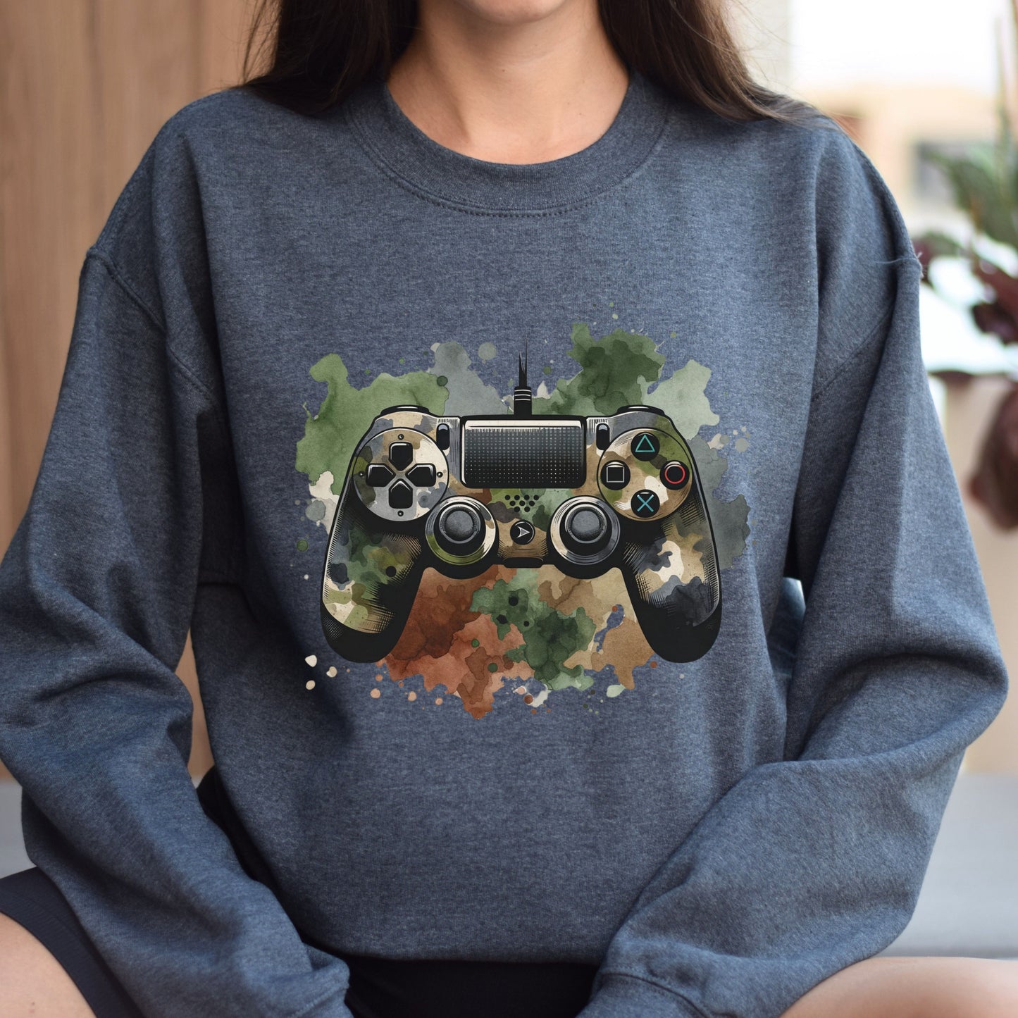 Gamer camo Color Splash Unisex Sweatshirt Black Navy Dark Heather-Dark Heather-Family-Gift-Planet