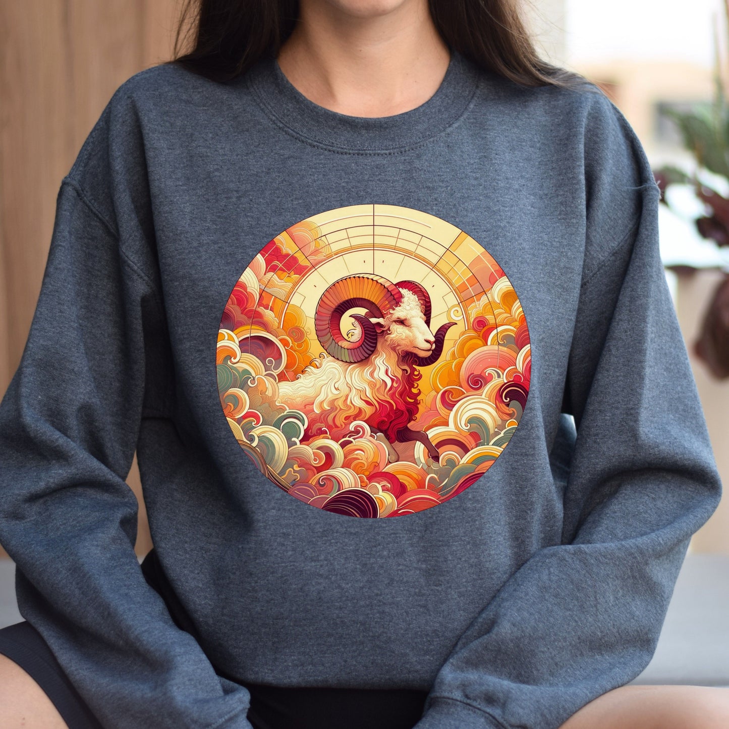 Aries Zodiac sign artistic Unisex Sweatshirt Black Navy Dark Heather-Dark Heather-Family-Gift-Planet