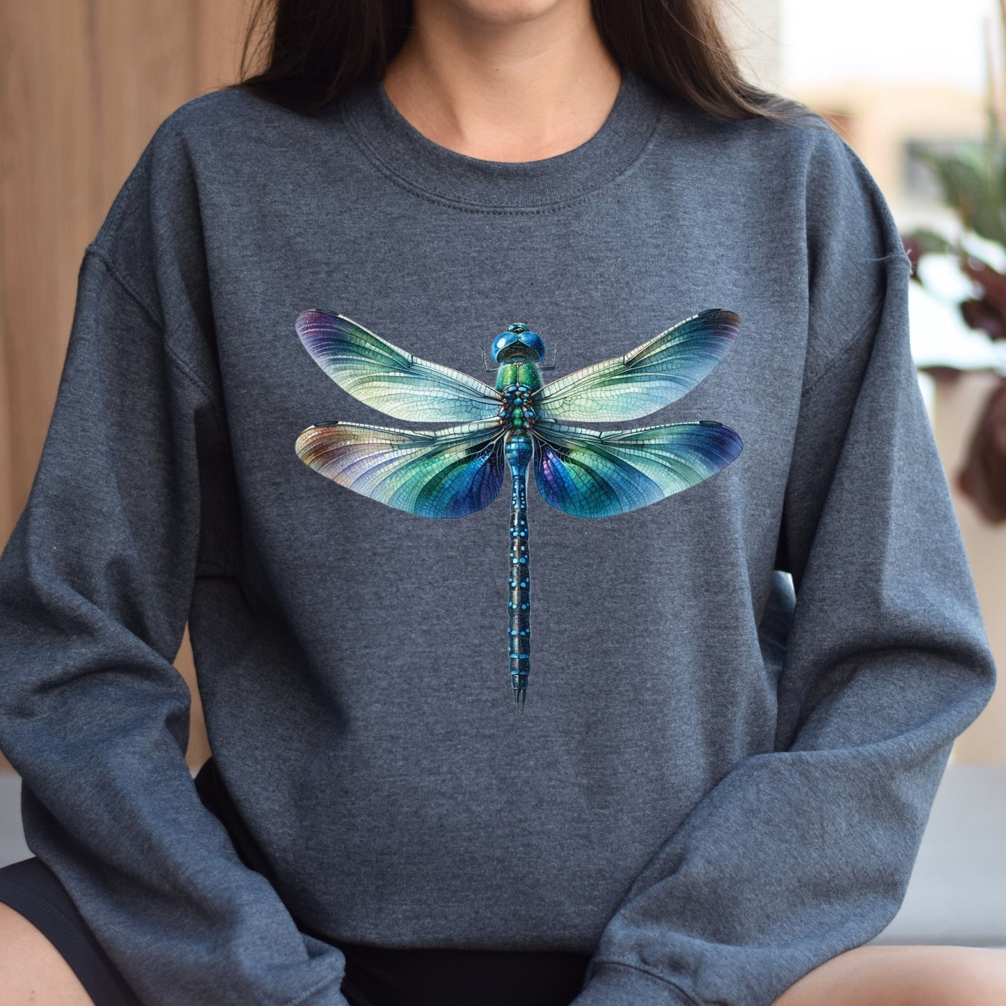 Blue Dragonfly Color Splash Unisex Sweatshirt Black Navy Dark Heather-Dark Heather-Family-Gift-Planet