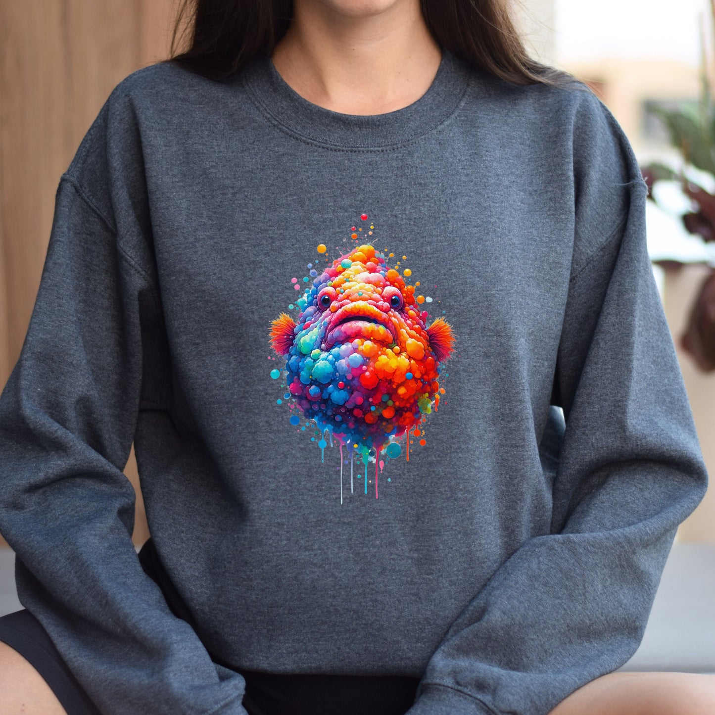 Deep Sea Fish Color Splash Unisex Sweatshirt Black Navy Dark Heather-Dark Heather-Family-Gift-Planet