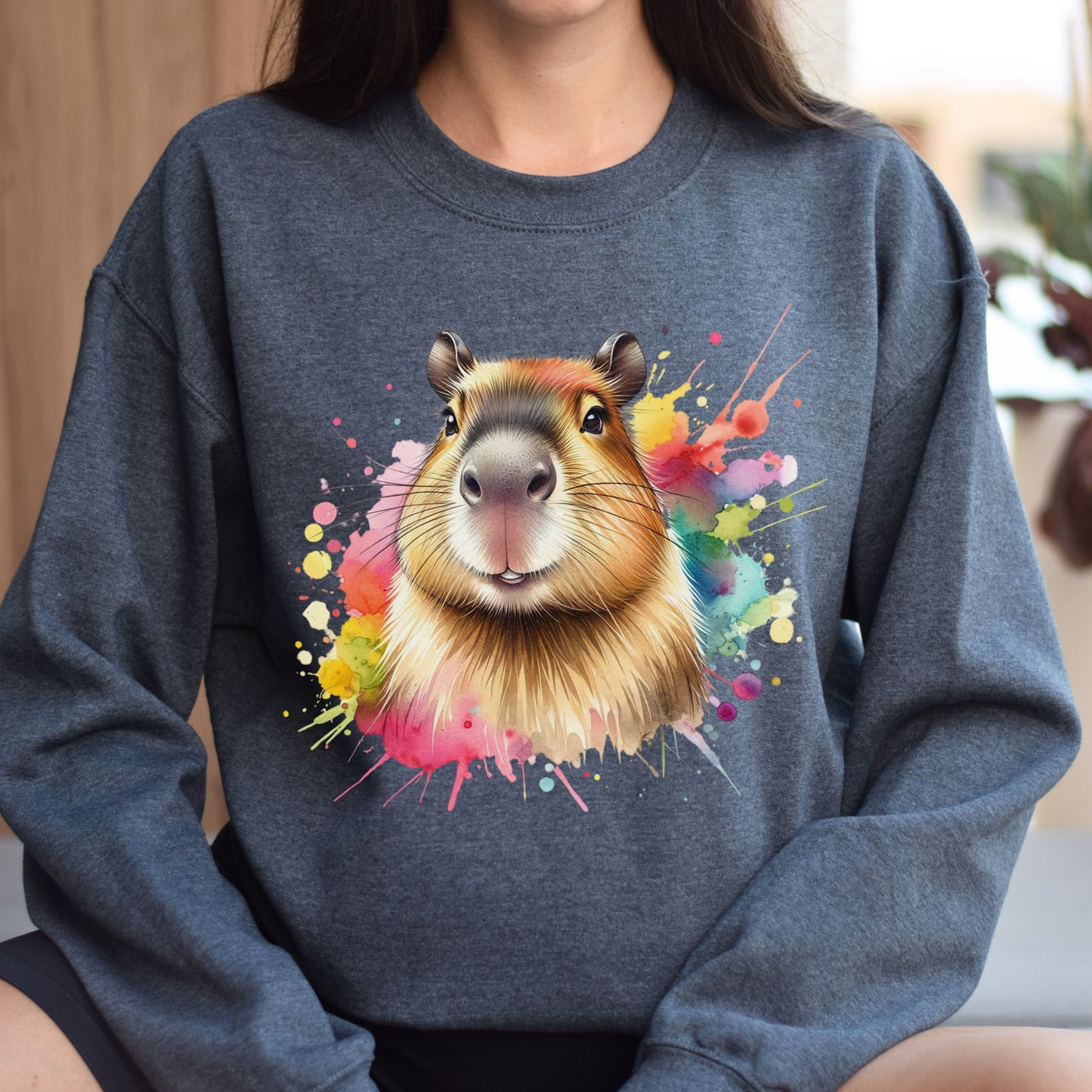Capybara Color Splash Unisex Sweatshirt Black Navy Dark Heather-Dark Heather-Family-Gift-Planet