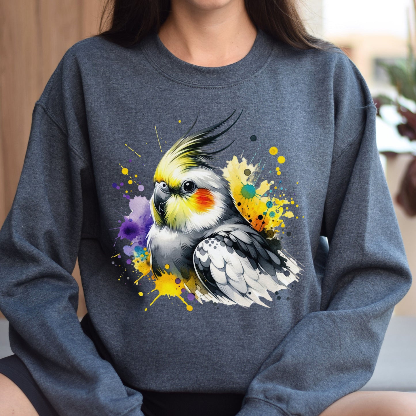 Cockatiel Mama Color Splash Unisex Sweatshirt Black Navy Dark Heather-Dark Heather-Family-Gift-Planet