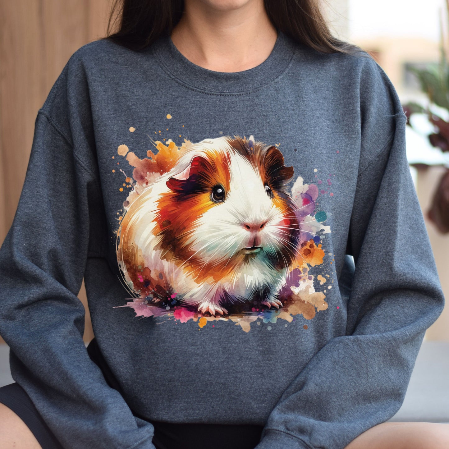 Guinea Pig Color Splash Unisex Sweatshirt Black Navy Dark Heather-Dark Heather-Family-Gift-Planet