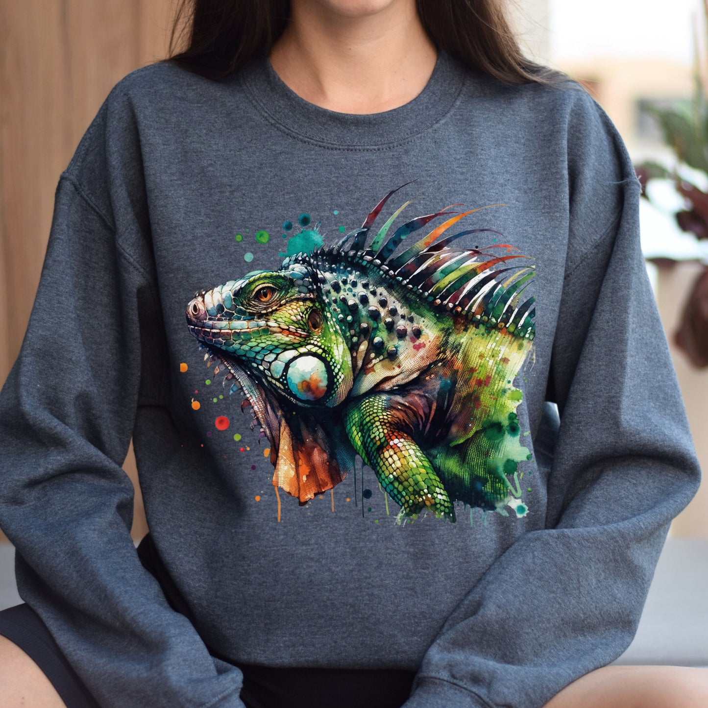 Iguana mama Color Splash Unisex Sweatshirt Black Navy Dark Heather-Dark Heather-Family-Gift-Planet