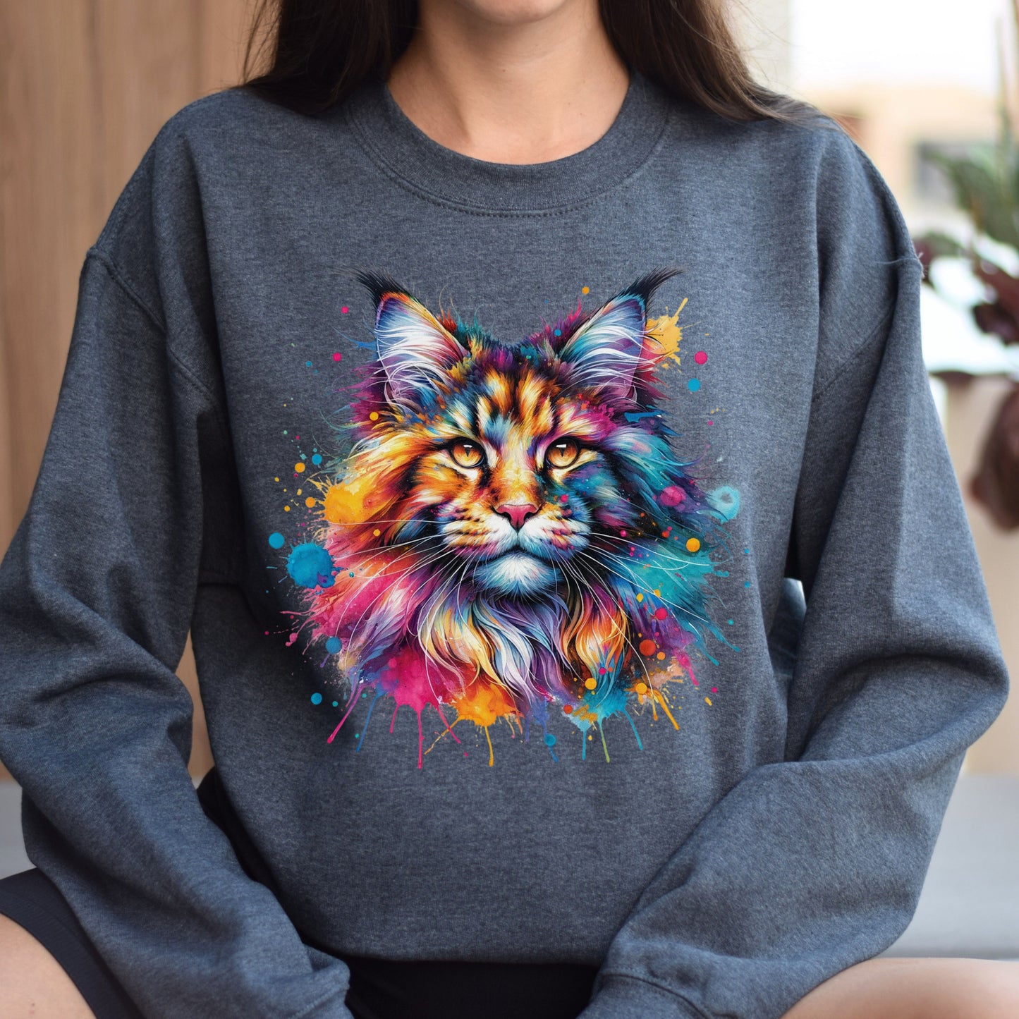 Maine Coon Mama Color Splash Unisex Sweatshirt Black Navy Dark Heather-Dark Heather-Family-Gift-Planet