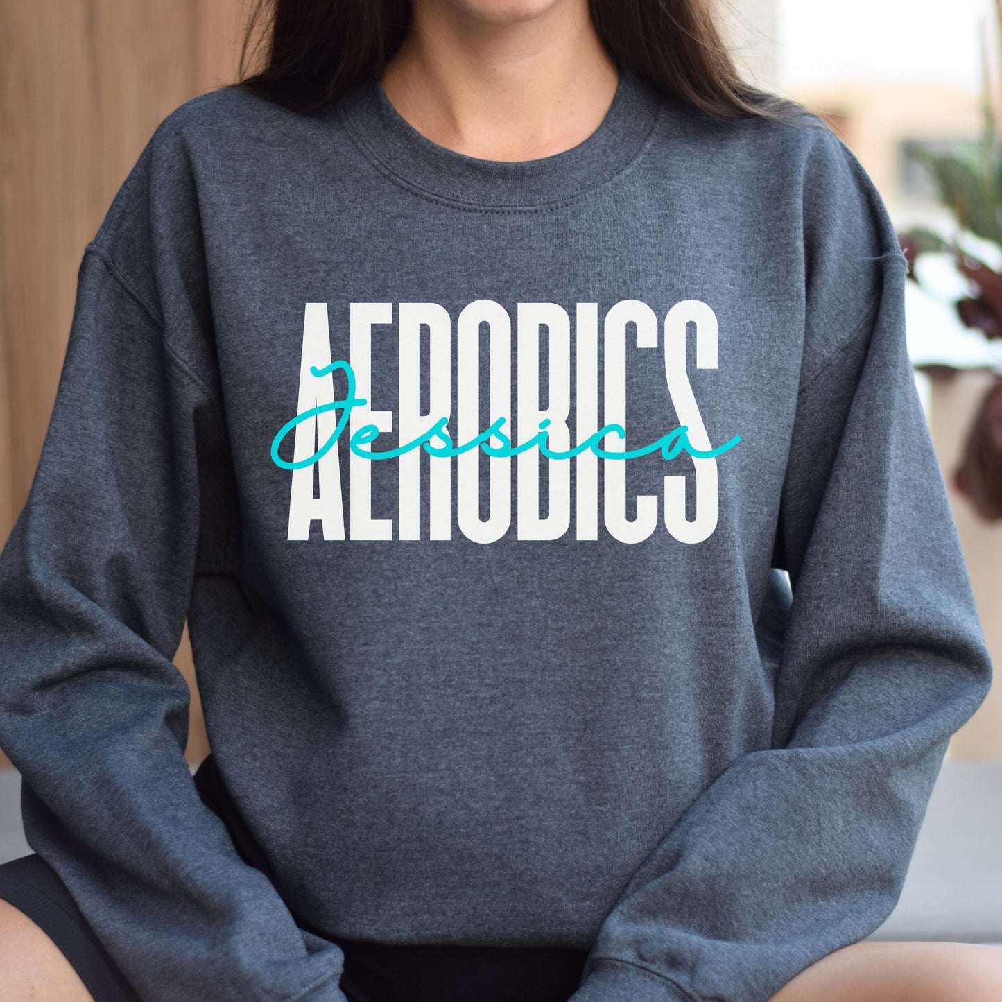 Personalized Aerobics Unisex Sweatshirt Custom name gymnast Sand Black Dark Heather-Dark Heather-Family-Gift-Planet