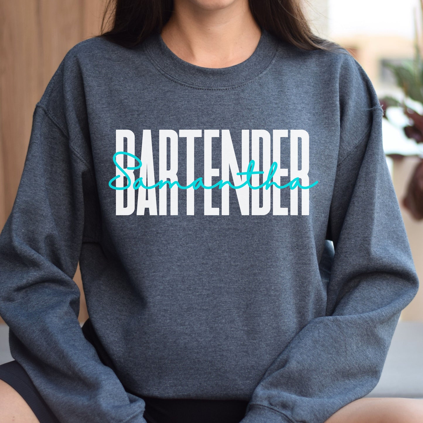 Personalized Bartender Unisex Sweatshirt Custom name barman Sand Black Dark Heather-Dark Heather-Family-Gift-Planet